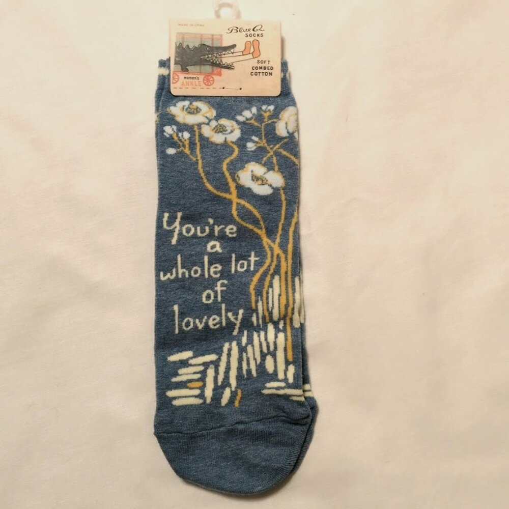 Blue Q Socks - NWT Novelty Women's Ankle Socks in Blue color  with verbiage -